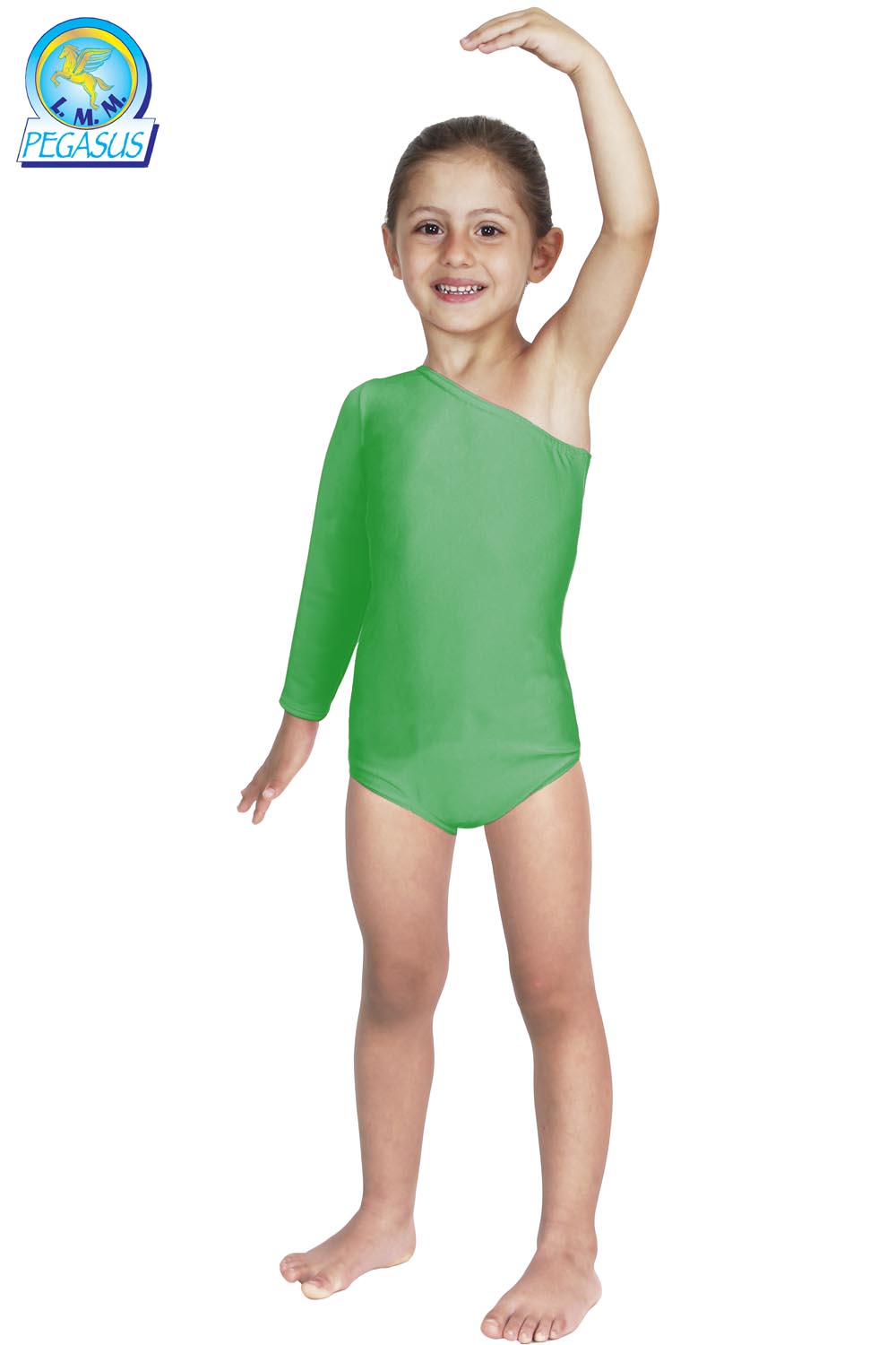 BODY DANZA IN LYCRA MONOSPALLA MANICA LUNGA VERDE BABY